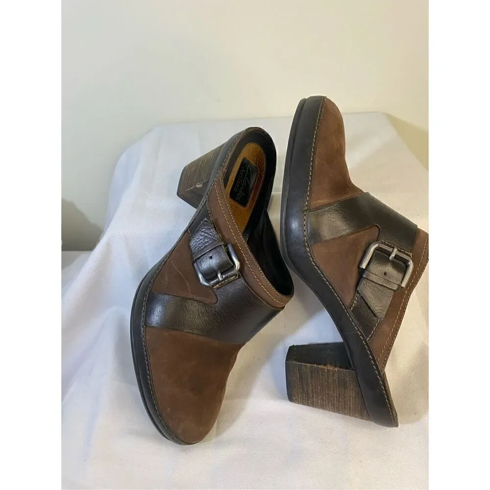 CLARKS Artisan Size 10 Brown Leather Heeled Mule